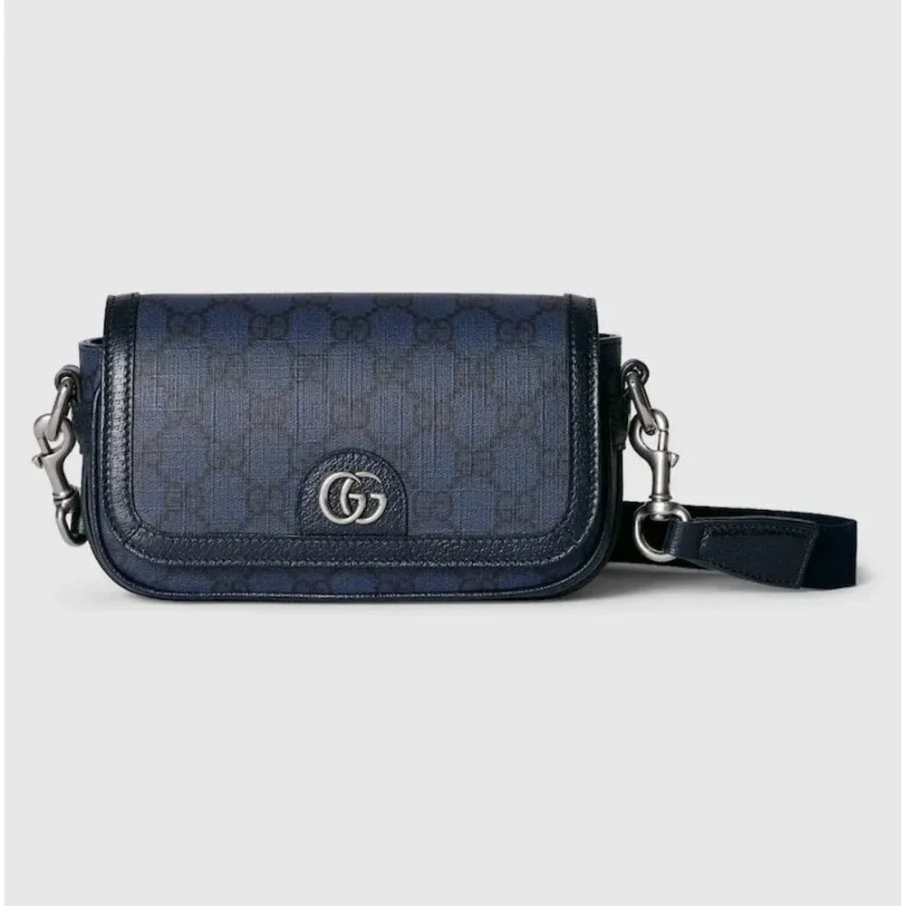 Gucci Ophidia Super Mini Shoulder Bag Navy Blue GG Supreme canvas, NEW 795466